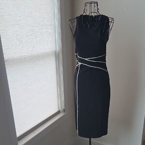 Maeve Black Midi Dress with White Detailing